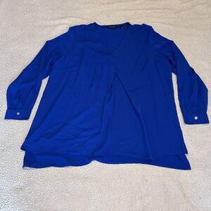 Susan Graver Liquid knit pull over tunic top popover side slit XL career Blue